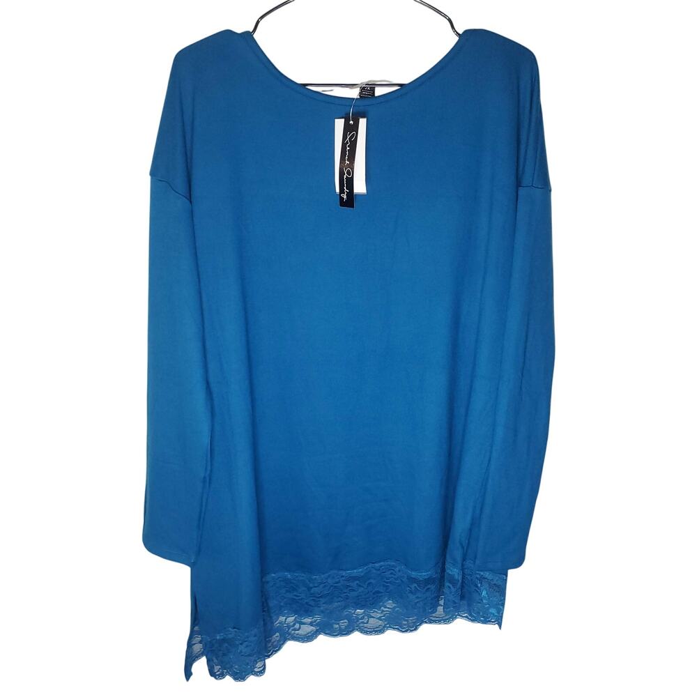 French Laundry Asymmetrical Lace Hem Tunic Top NEW 2X Teal Coastal Romantic